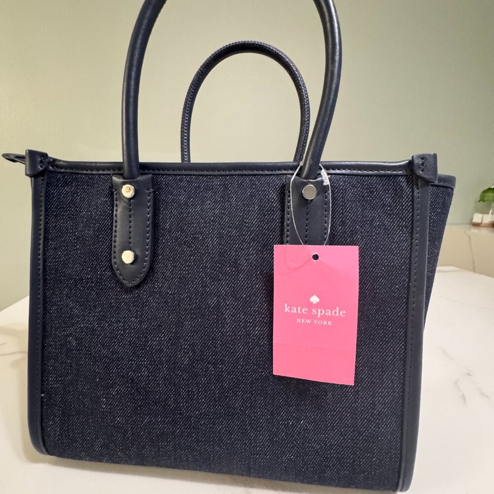 Kate Spade Denim Ella Cherry Embroidery Satchel Handbag & Hair Clip - Picture 7 of 10